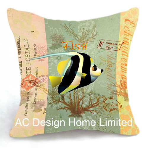 Decorative Square Tropical Fish Design Decor Fabric Cushion W/Filling