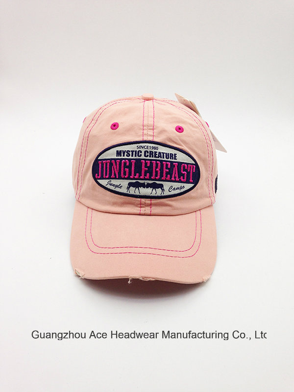 Custom Cotton Distressed Washed Worn-out 6 Panel Baseball Cap with Applique Embroidery