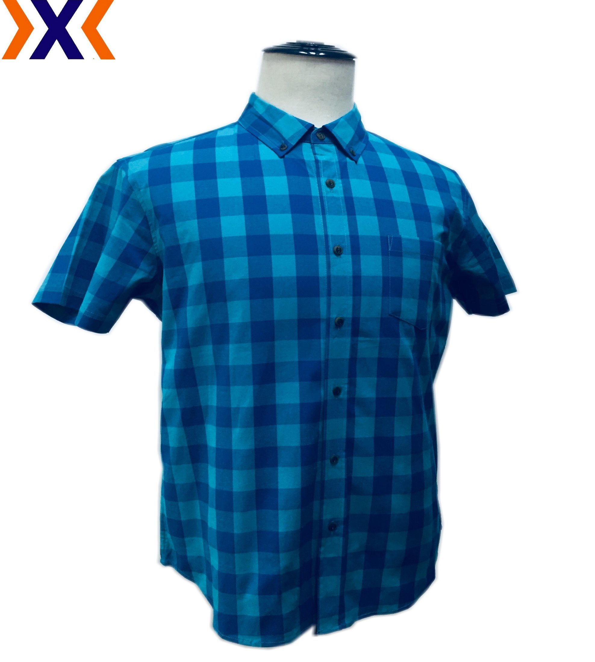 Yarn Dyed Stretch Poplin Shirt for Mans-Pocket Matched with Body Both Direction