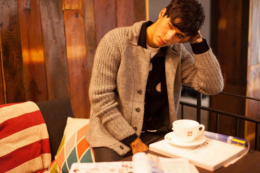Acrylic Mohair Wool Knit Men Cardigan with Button