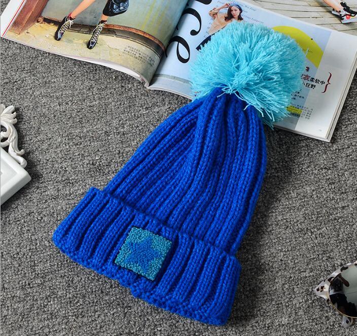 South Korea New Knitted Wool Cap Pentagonal Yarn Ball Hat