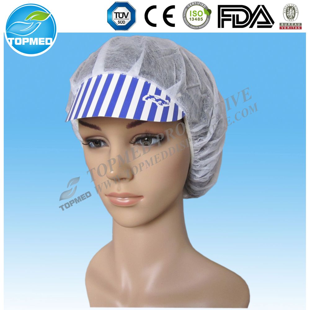 PP Disposable Worker Cap with Peak & Snood & Elastic