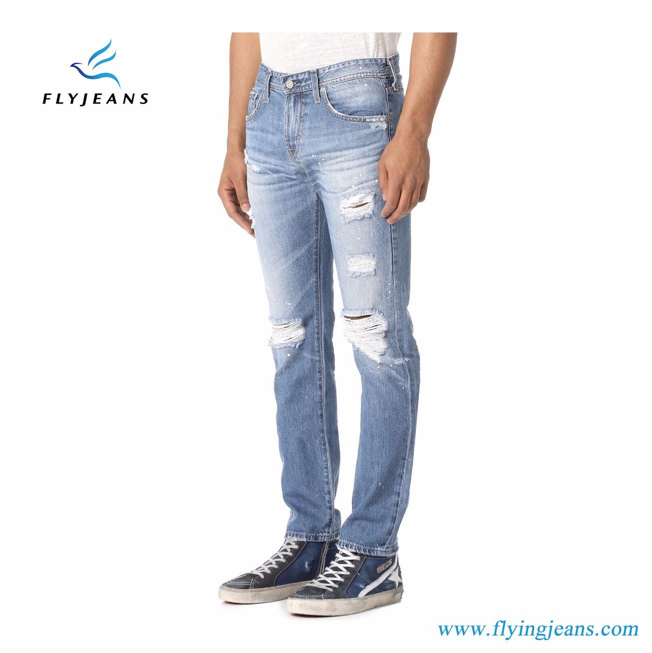 2017 New Design Destroyed Denim Jeans with Tapered Fit for Men by Fly Jean