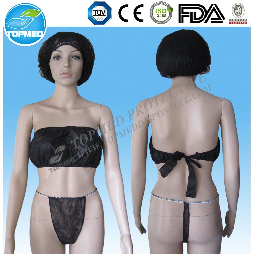 Disposable Nonwoven Bra with Elastic, Non-Transparent Dark Blue Bra