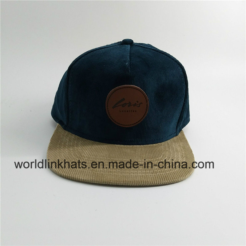 Custom Corduroy 5 Panel Hat with Leather Label