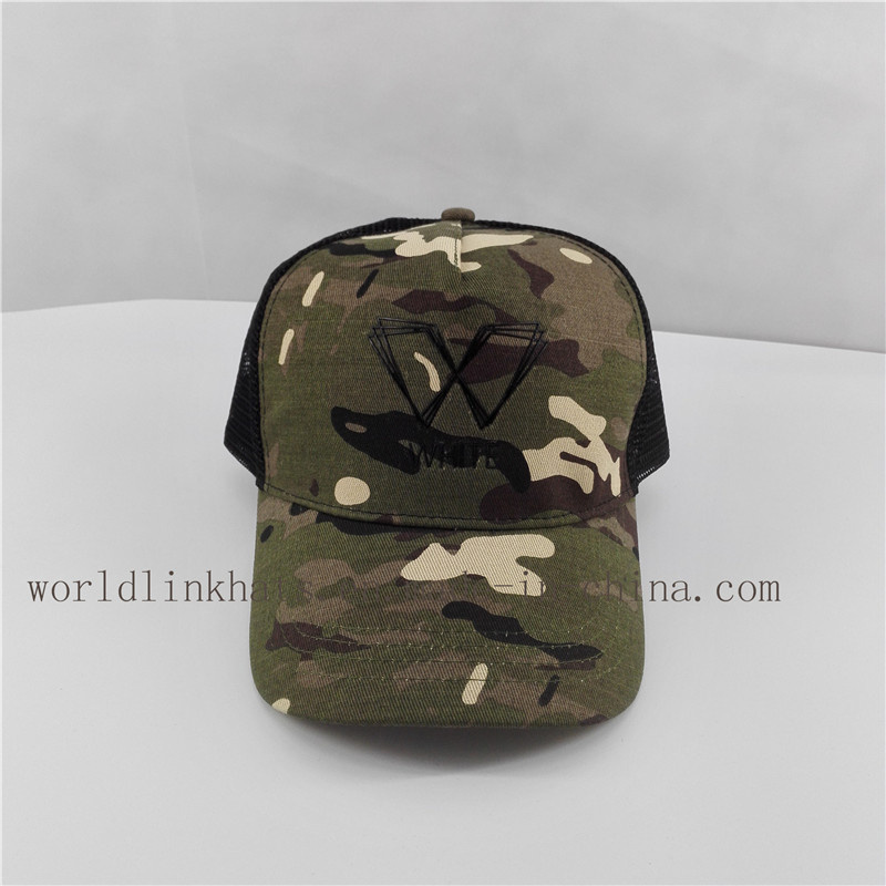 Custom Camo Mesh Baseball Cap with Rubber 3D Printing