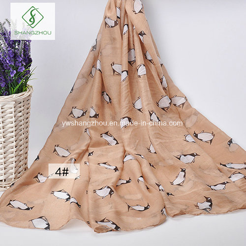 Voile Cute Penguin Printing Sunscreen Beach Fashion Scarf Wholesale