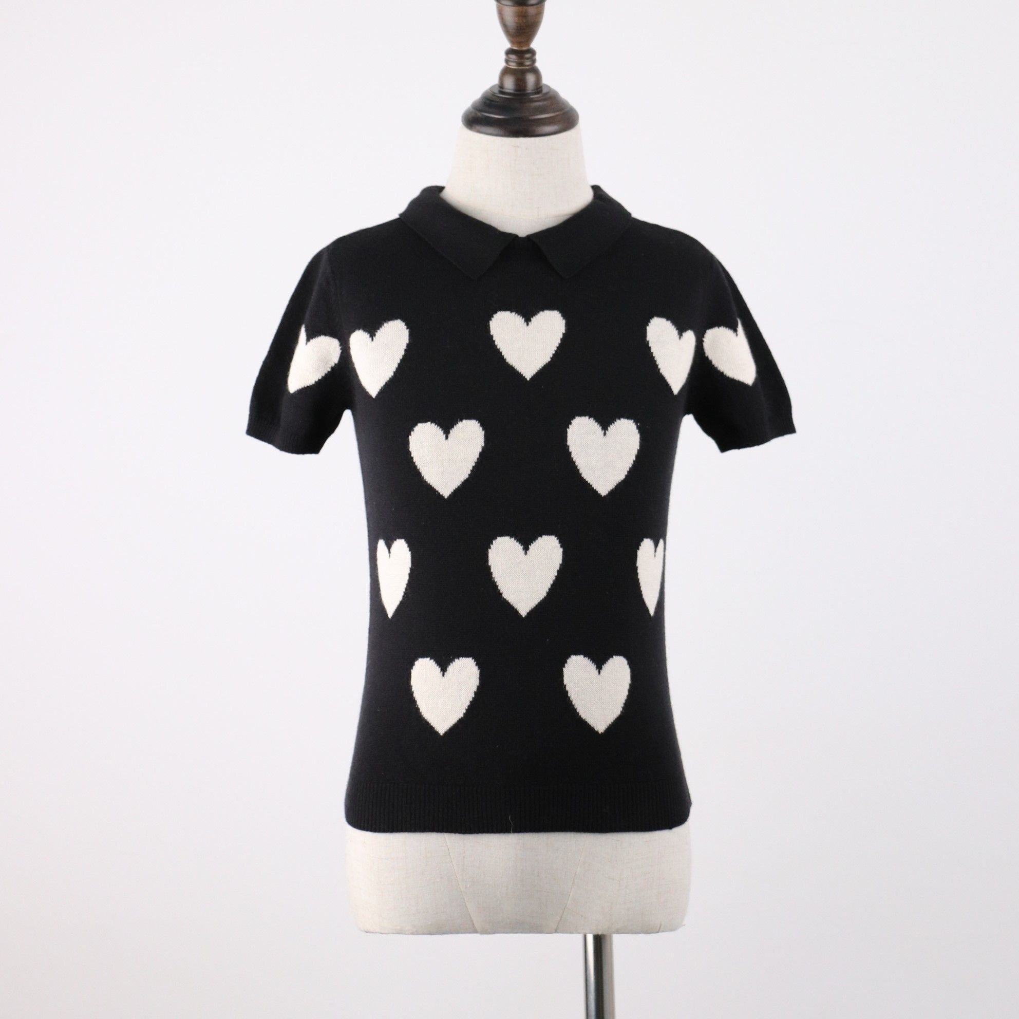 OEM Girls' Jacquard Sweater with Short Sleeves and Peter Pan Collar