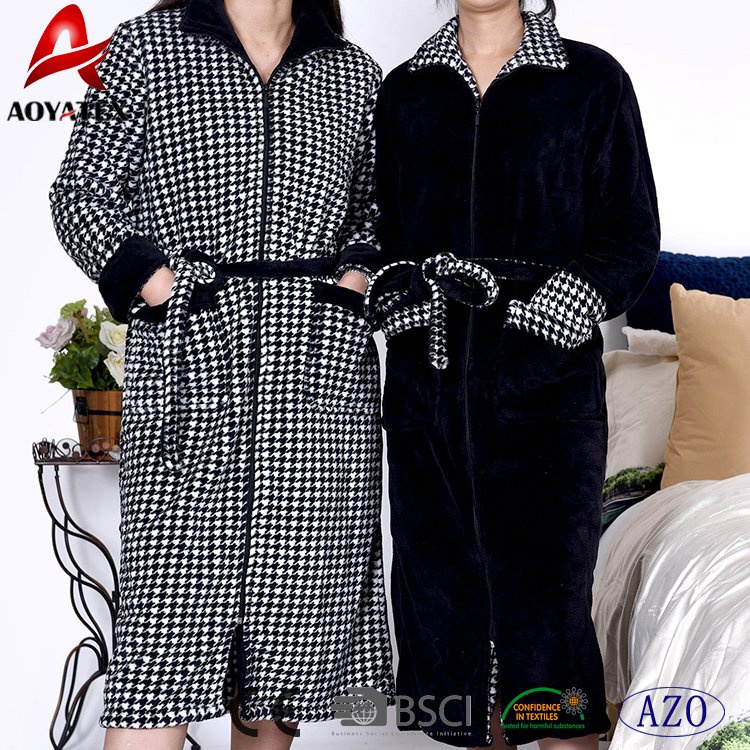 Popular Knee Length Long Style Home Unisex Plush Microfiber Bathrobe with Zipper