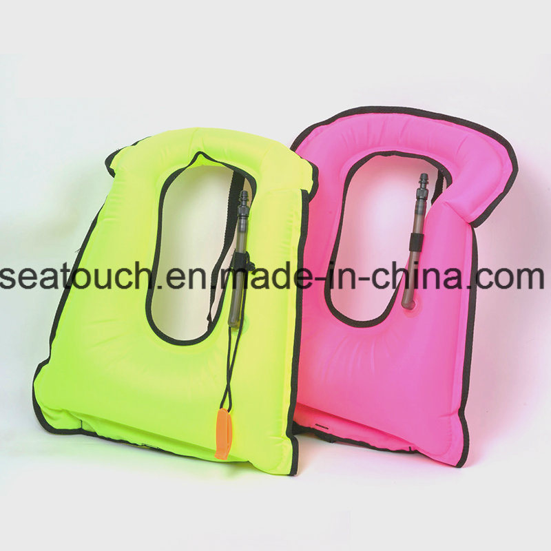Custom Brand Heavy-Duty Inflatable Life Vest Professional Snorkel Swimming Floating Vest Portable Life Vest Mouth Blow Surfing