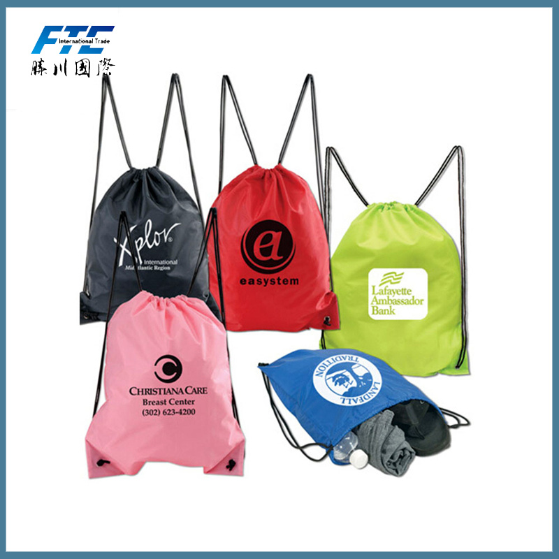 Printed Polyester Waterproof Backpack Drawstring Bag for Promotion