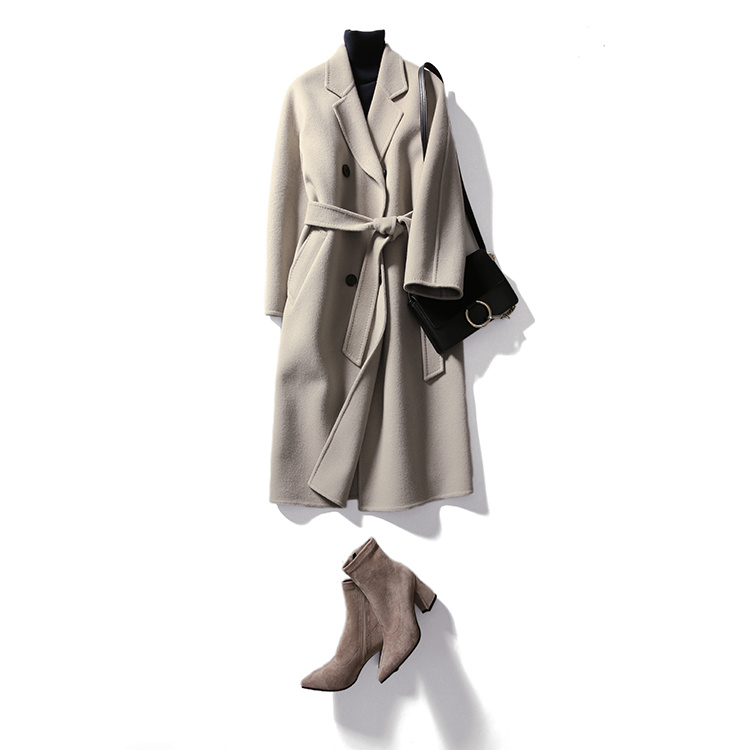 Ladies Fashion Wool Coat with Belt MID Long