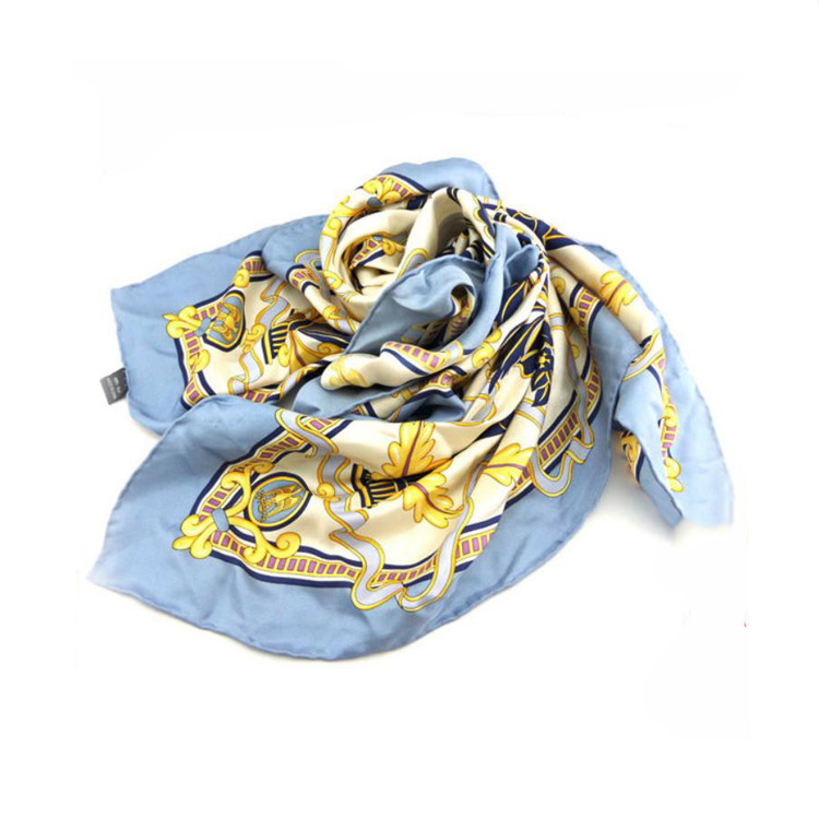 OEM Oversized Screen Printing Multi Blue Chiffon Silk Scarf