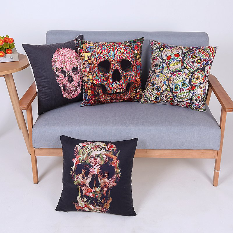 Digital Print Decorative Cushion/Pillow with Skulls Pattern (MX-95)