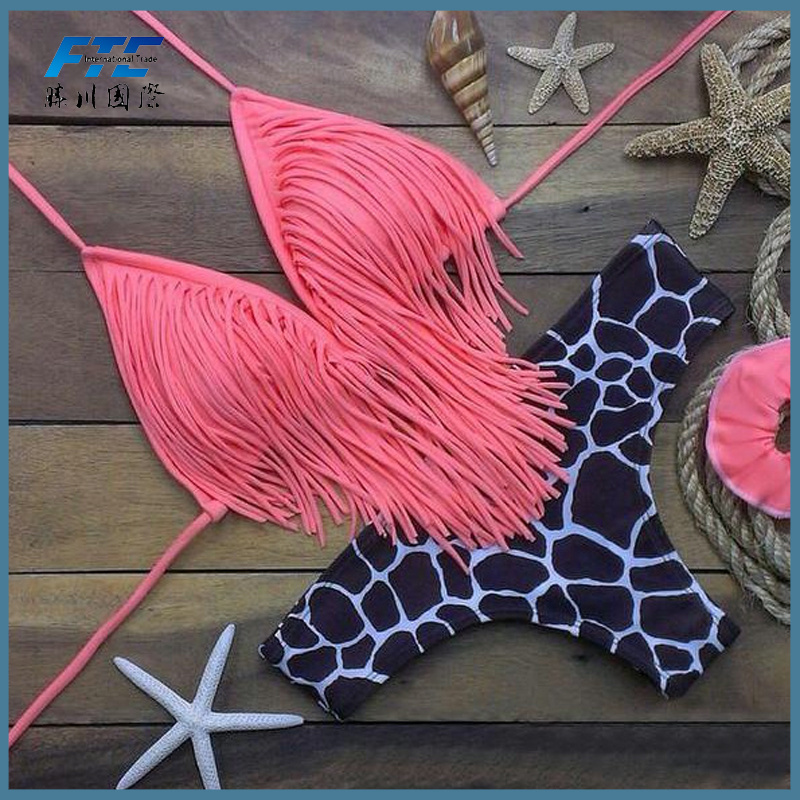 2018 New Style Leopard Tassel Bikini Swimwear