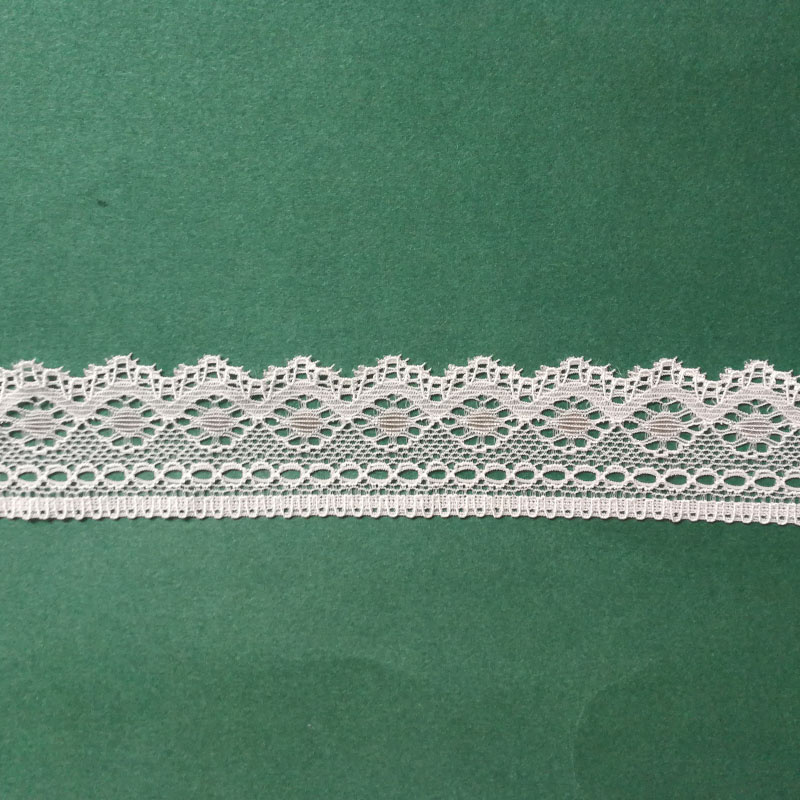 Cream White Circular Design Fabric Stretch Lace with Scalloped Edges