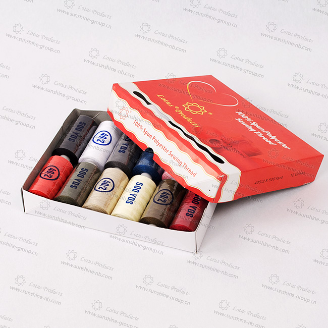 High Quality 100% Spun Polyester Sewing Thread 12 Colors in Box