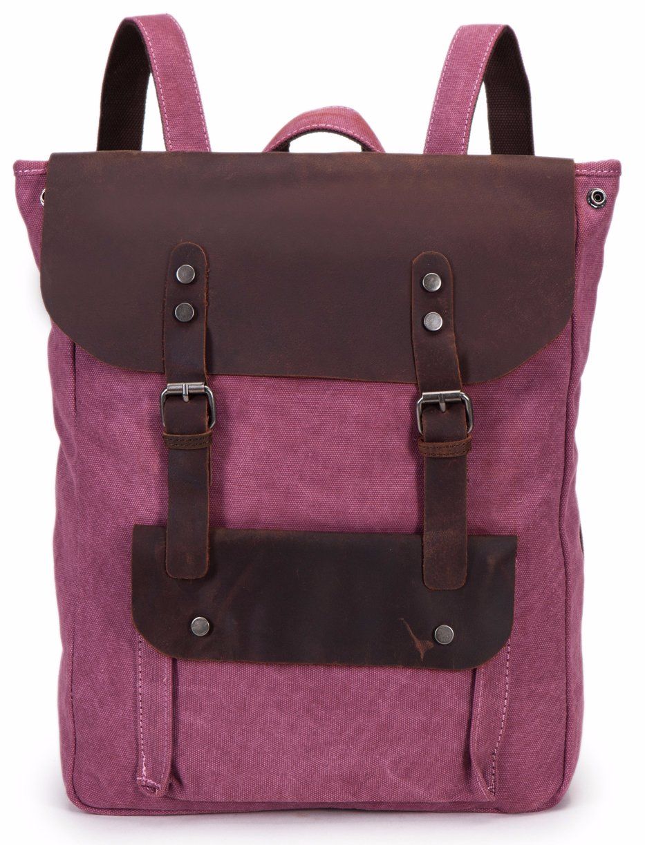 Canvas Travel Backpack with Leather for Hiking or Camping