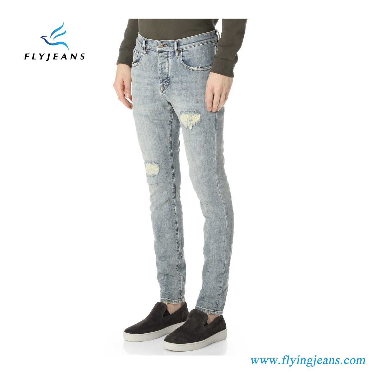 Fashion Destroyed Purple Denim Jeans with Patched Hole for Men by Fly Jeans