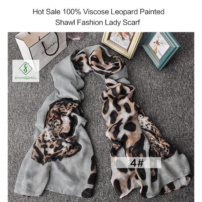 2017 Newest Fashion Lady Viscose Scarf Leopard Painted Shawl Factory
