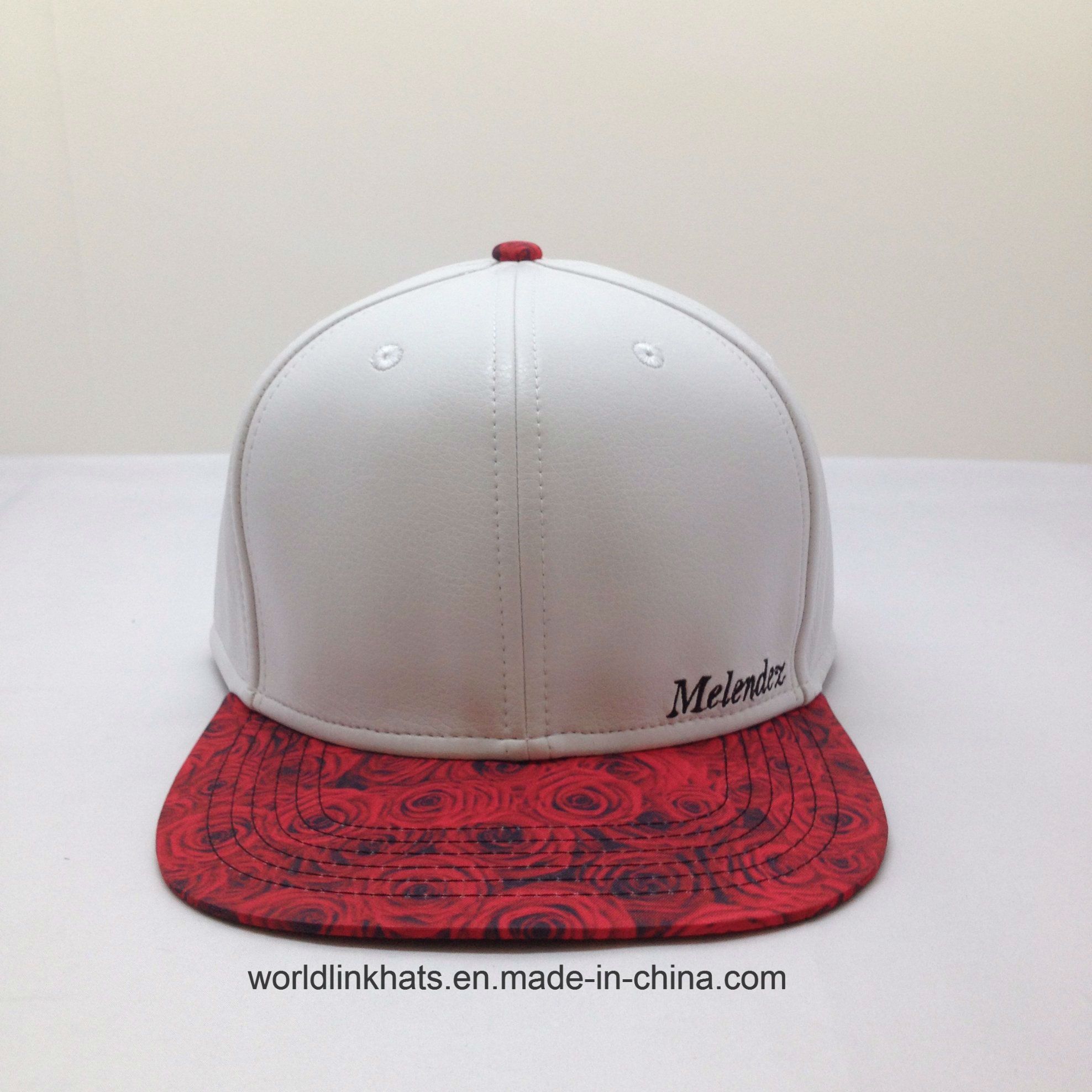 Customized 2 Tone Digital PU Leather Screen Print Blank Snapback Cap