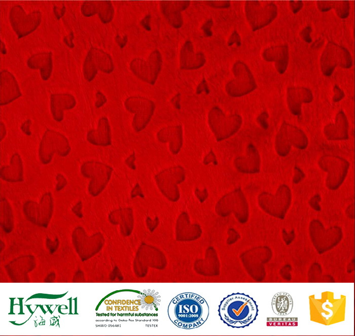 Brushed Soft Fabric Heart Design Embossed Velboa for Home Textile