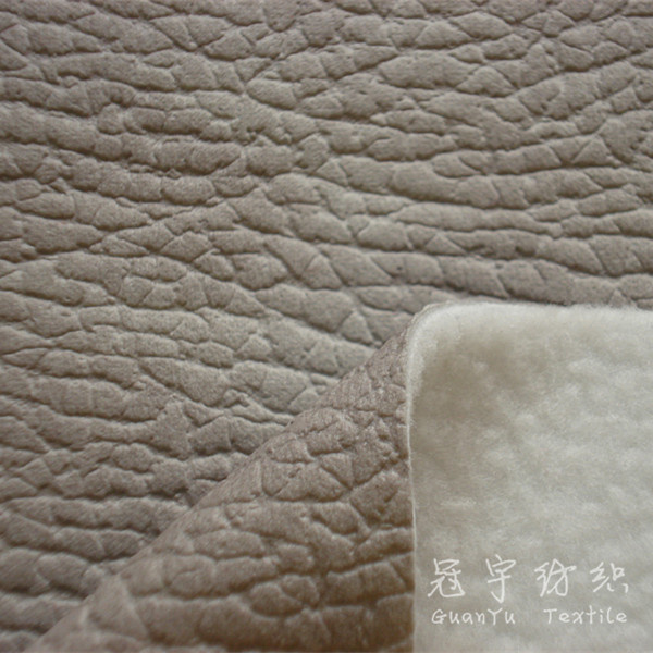 Embossed Leather Polyester Fabric with Fleece Backside