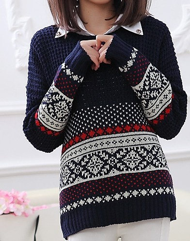 Snow Pattern Loose Sweater (BTQ053)
