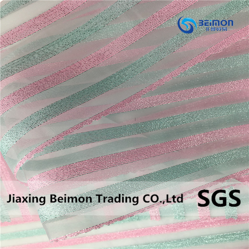 Polyester Multicolor Stripe with Silvery/Golden Line