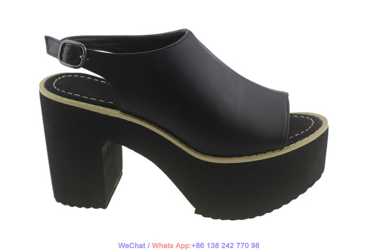 Ladies EVA Platform Ankel Strap Black Wedge Shoes for Women