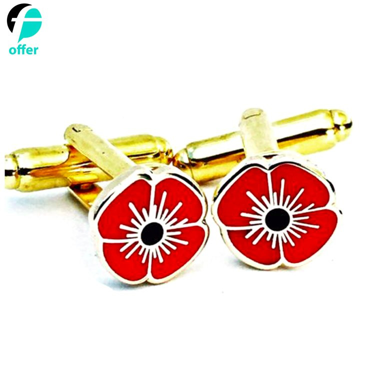 Custom Rememberance Red Poppy Cufflinks