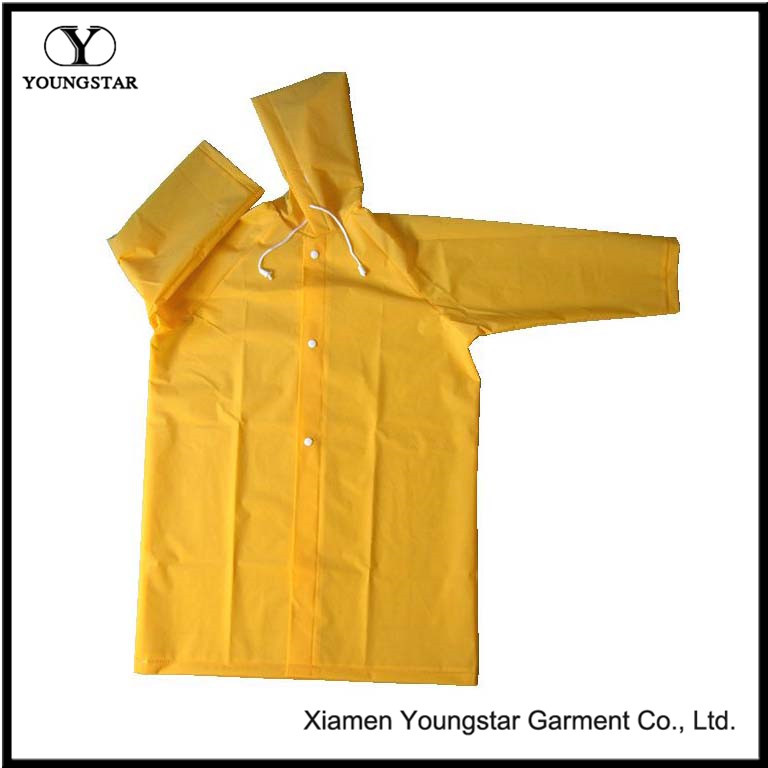 Reusable Waterproof PVC Long Raincoat with Button Style