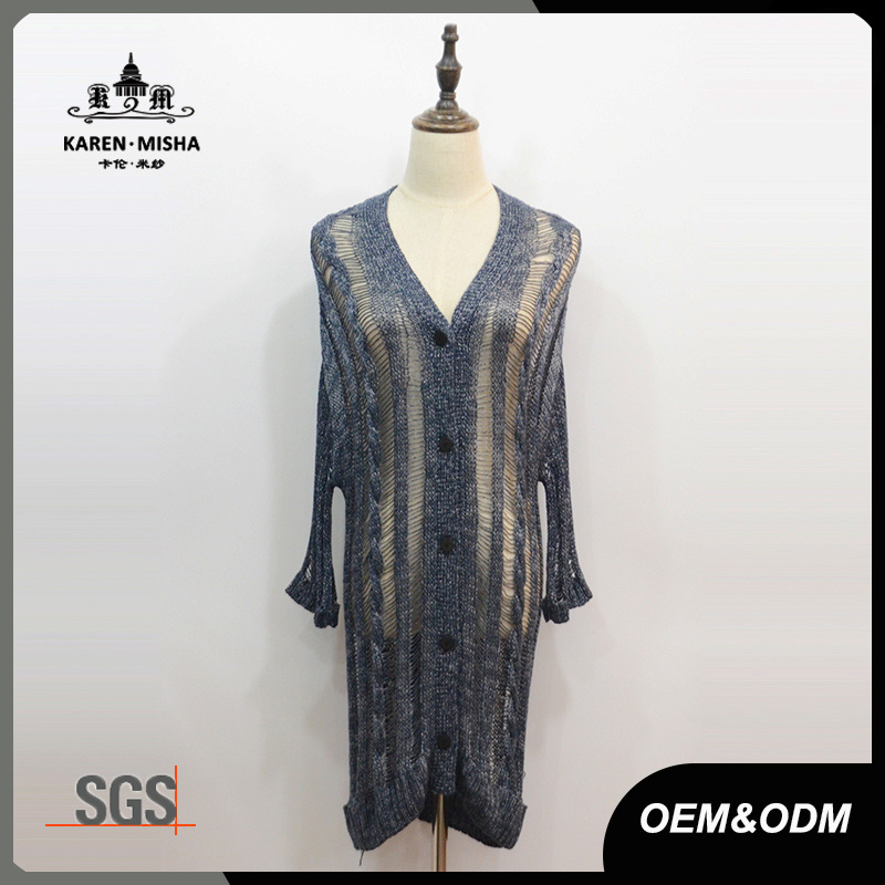 Women Basic Striped Button Cardigan Sweater