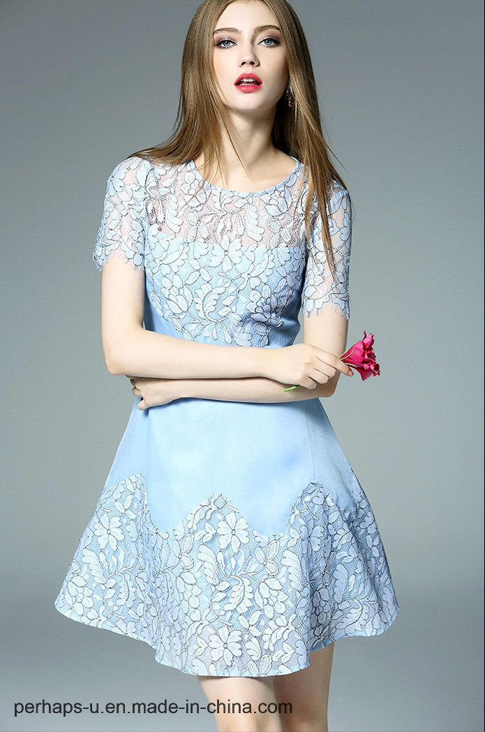 New Collection Ladies Chiffon A-Line Dress with Lace Cover