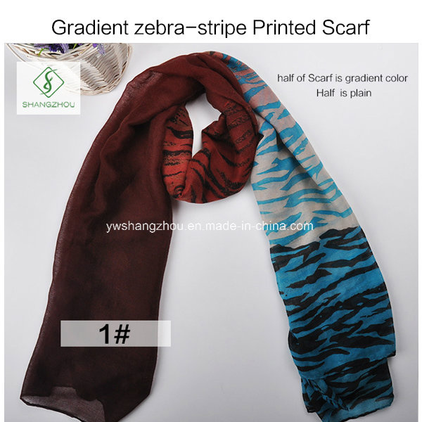 2017 New Gradient Zebra-Stripe Printed Viscose Shawl Fashion Lady Scarf