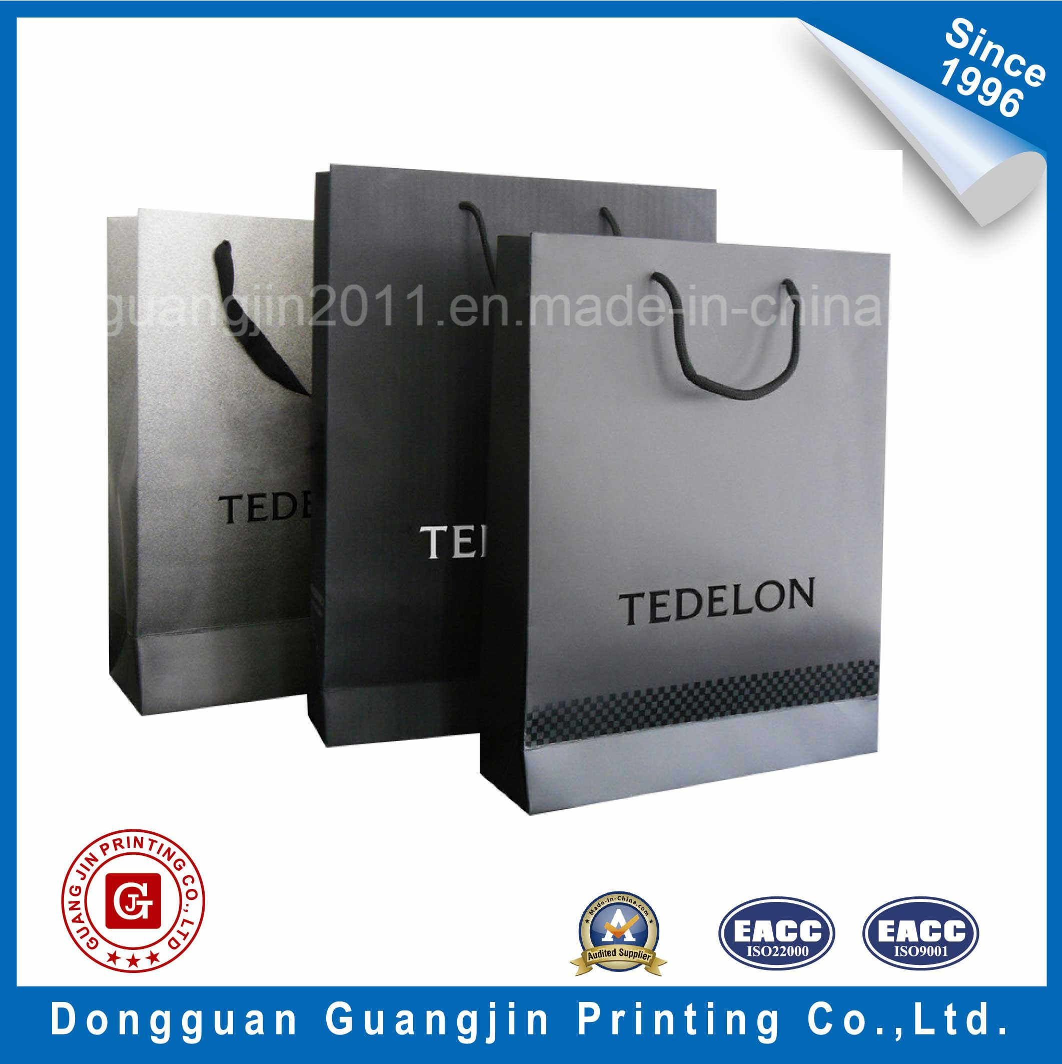 Black Color Matt Laminated Paper Shopping Bag for Shoe and Garment Packaging