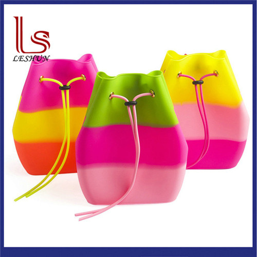 Silicon Drawstring Backpack Rainbow Stripe School Bag Travel Bagssummer Beach Waterproof Backpacks