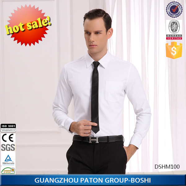 White Mens Long Sleeve Business Shirt with One Pocket-Dshm100
