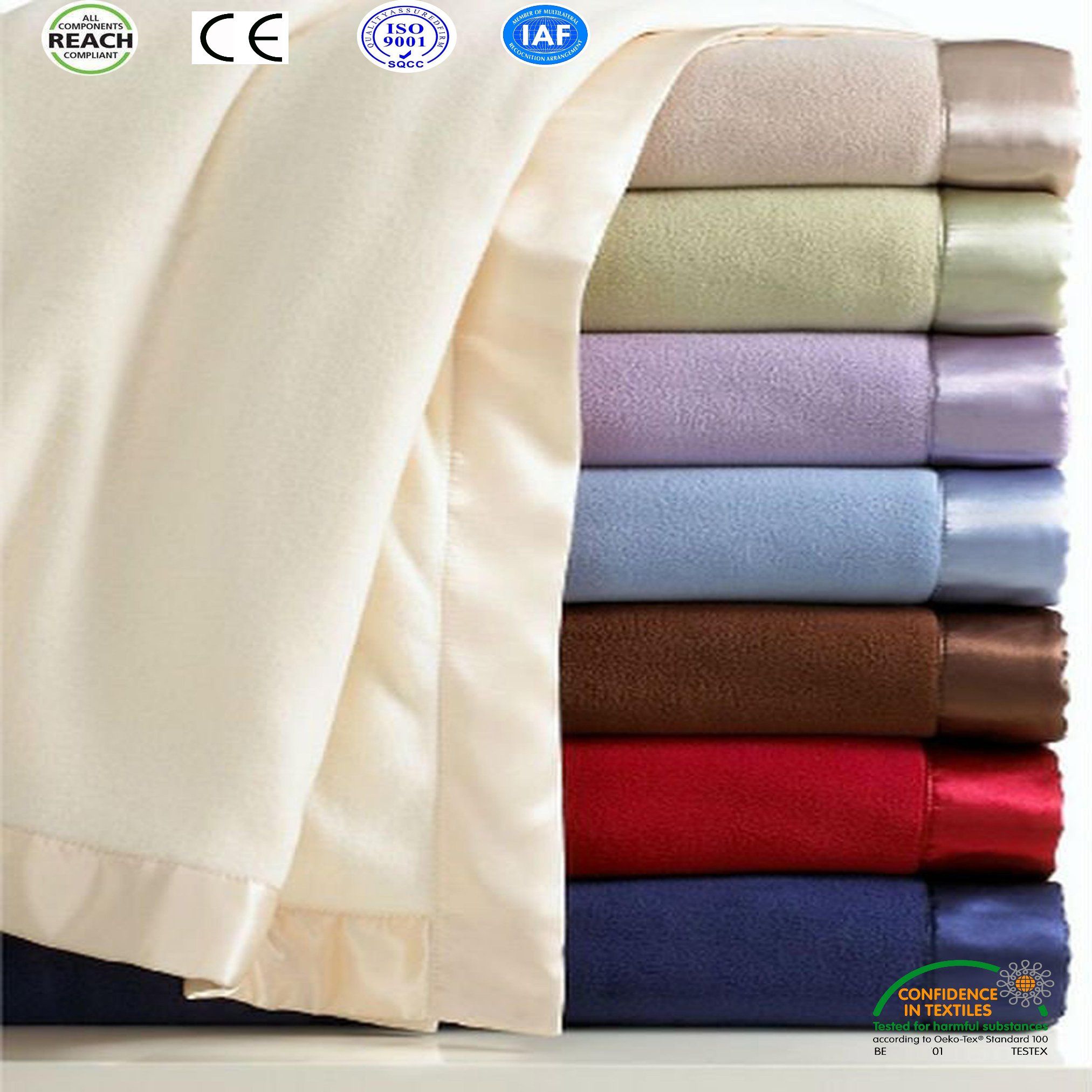 Plain Dyed Color Coral Fleece Baby Blanket with Satin Fabric Triming