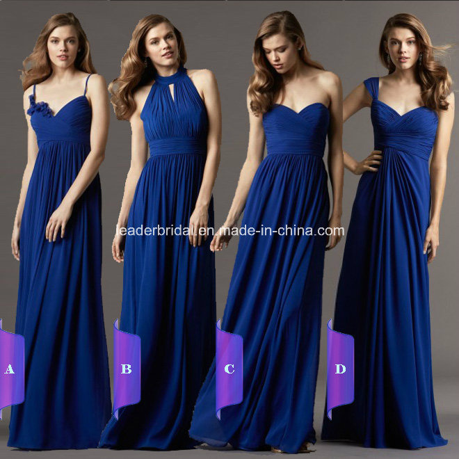 Navy Blue Chiffon Party Prom Evening Gowns Cap Sleeves Long Bridesmaid Dress A9