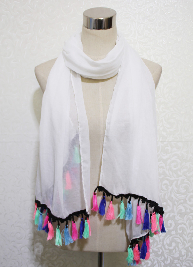 2017 Spring New Colorful Tassel Cotton Polyester Voile Scarf (YKY1163)