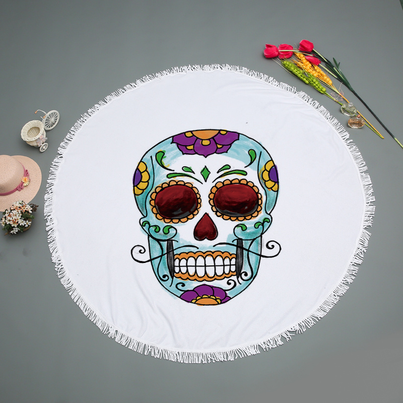 Wholesale Skull Design Microfiber Round Beach Mat Picnic Blanket