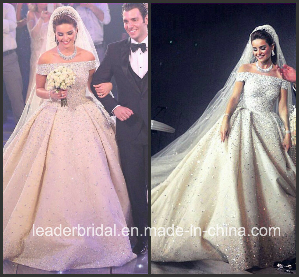 Luxury Rhinestones Bridal Ball Gowns Beads Crystal Cathedral Royal Wedding Dress G1866