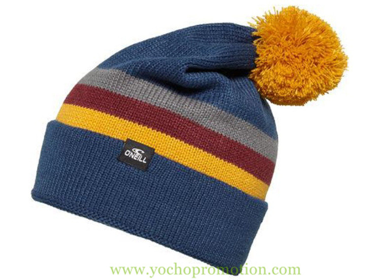 100% Acrylic Strip Cuff Beanie Jacquard Knitted Hat with Top Ball