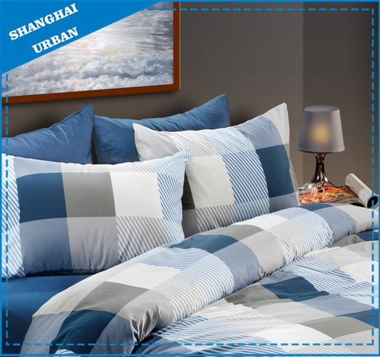 Navy Plaid Printed Polyester Bed Sheet Set