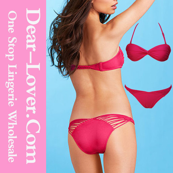 Strappy Twist Padded Strapless Rosy Bikini