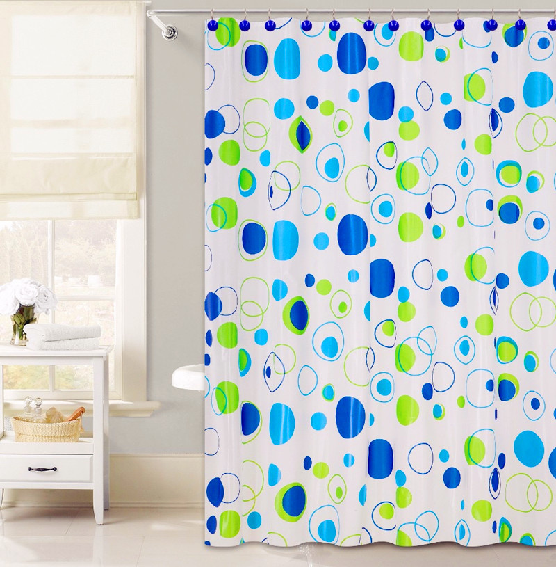 Tricolor Circle Disign PEVA Shower Curtain for Bathroom