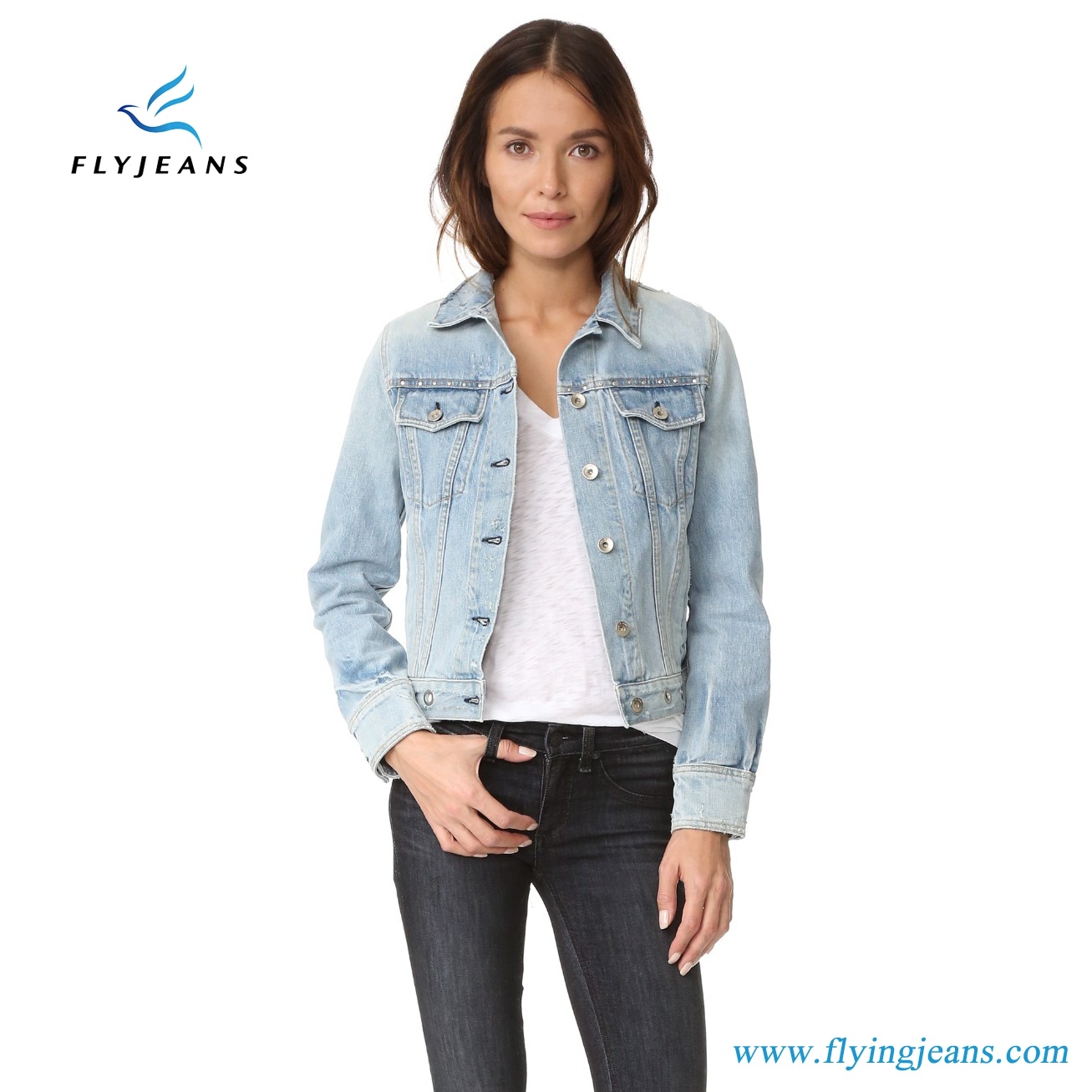 Lovely Short Women Denim Jeans Jacket with Faded Wash