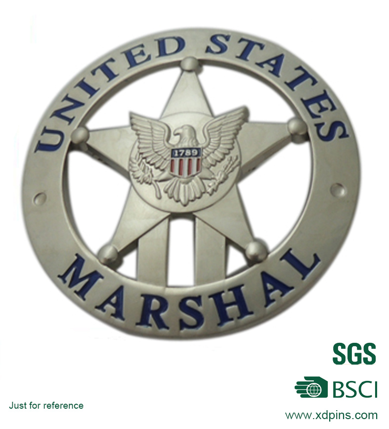 Custom Design Metal Die Casting Police Badge with Silver Color
