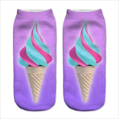 Ice Cream&Leaves Cuty Design Printed Low Sock